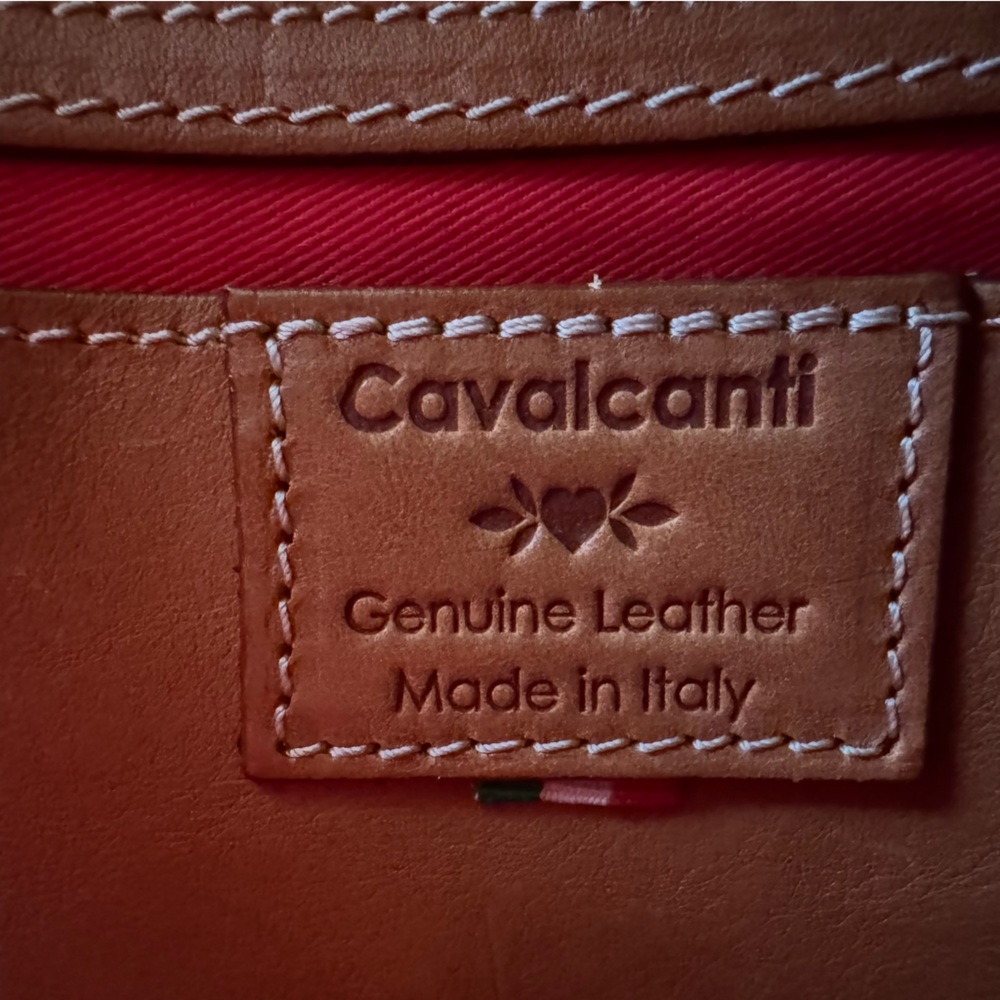 Cavalcanti Italian Leather Tan Shoulder Bag with Chain Detail crossbody Purse - Picture 9 of 16